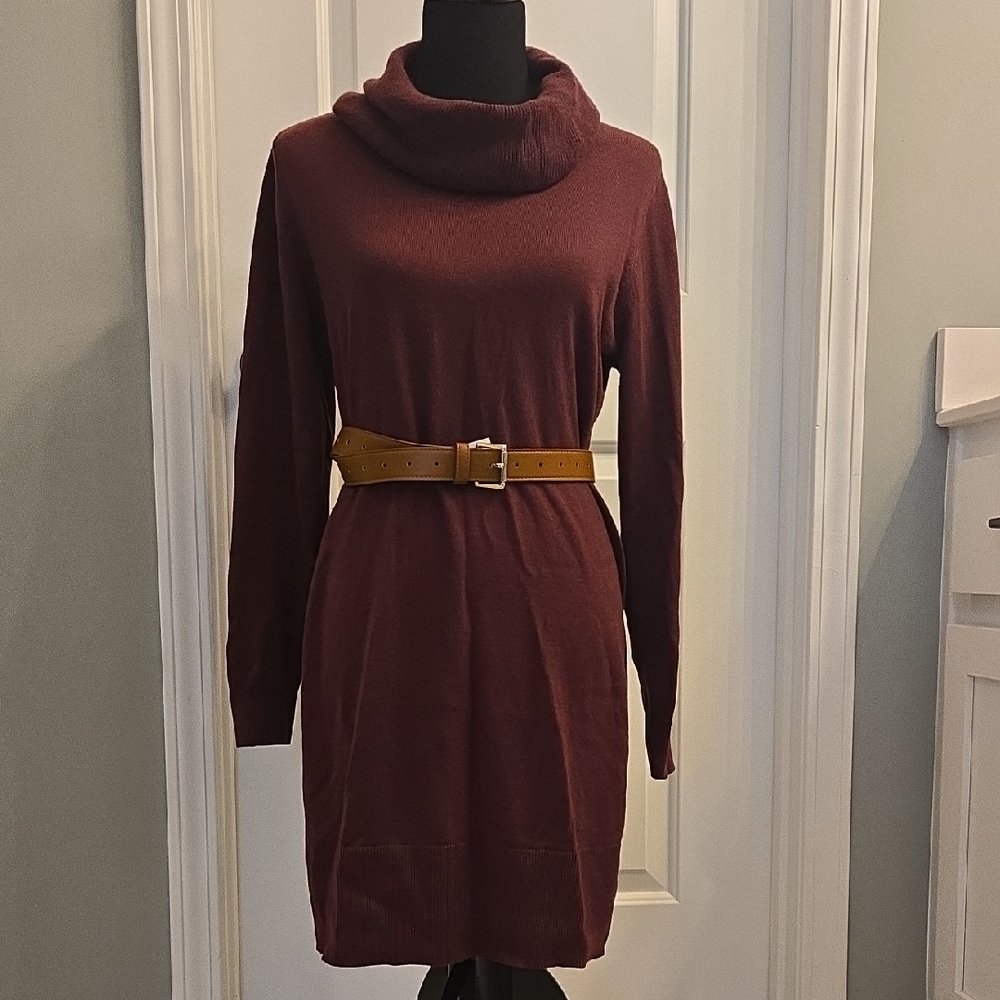 LOFT Burgundy Cowl Neck Sweater Dress